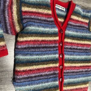 Judith Glee Multicolor Striped Mohair Cardigan with Red Trim
